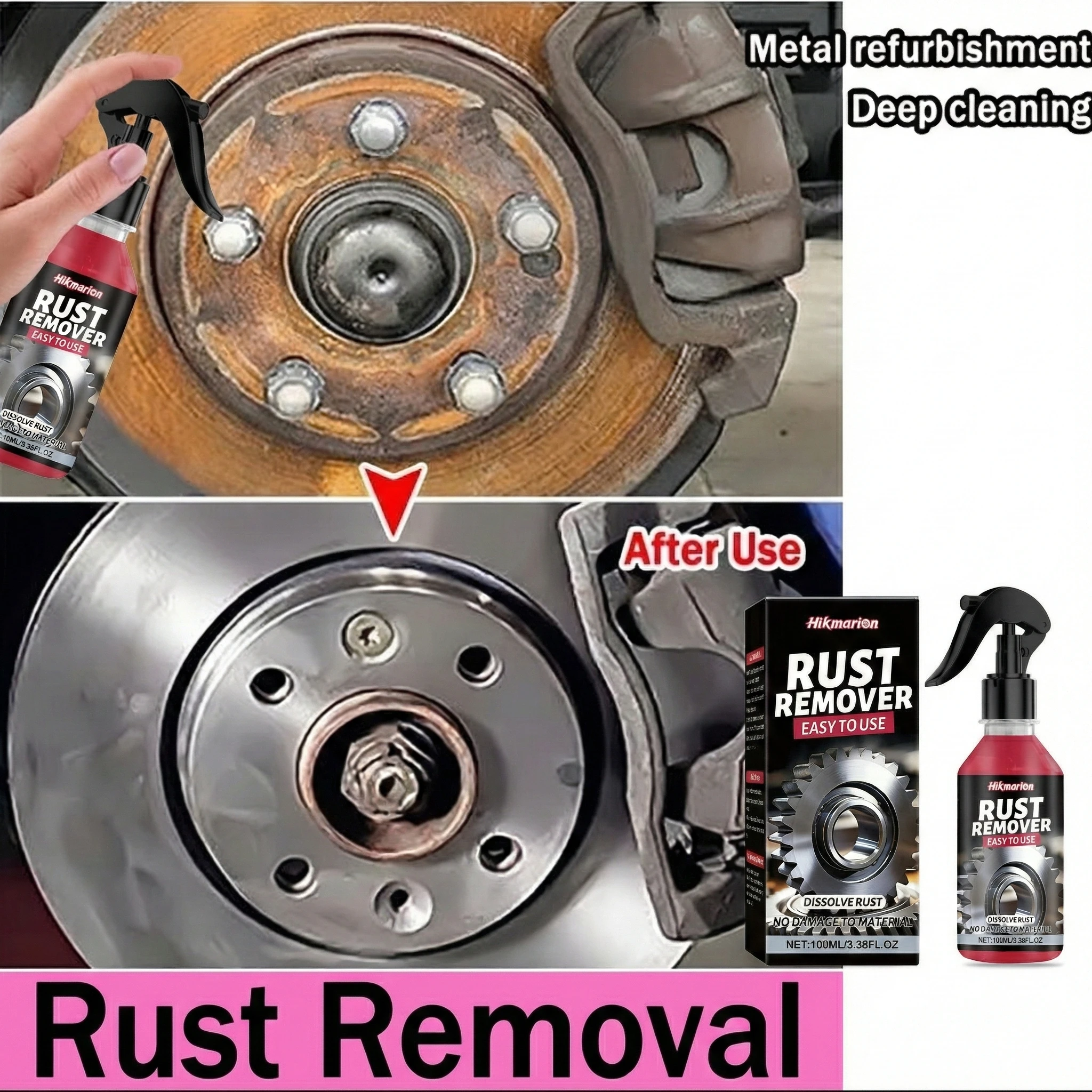 Car rust remover car wheel care quick remover car exhaust pipe rust removal spray clean metal iron powder stains