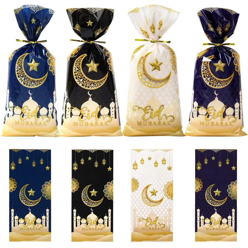 25/50/100pcs Eid Mubarak torby na prezenty worek na cukierki ciasteczka ozdoby Ramadan Kareem 2024 islamskie muzułmańskie materiały na przyjęcie Eid