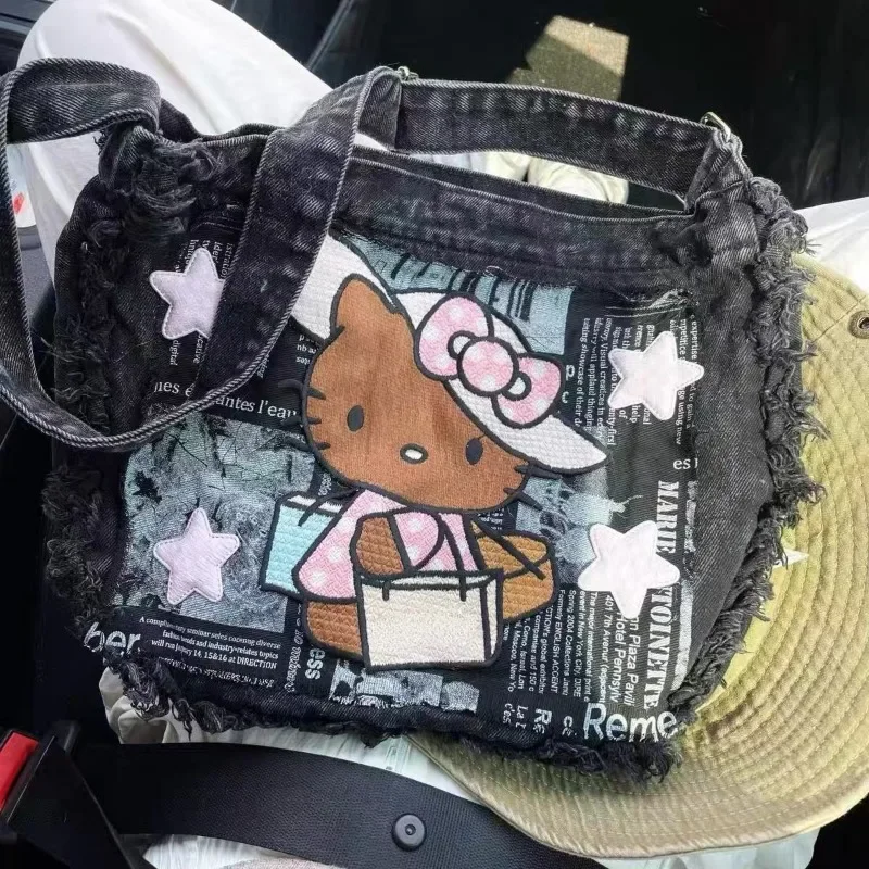 MBTI Y2k Hello Kitty bolso de hombro para mujer bordado vaquero Harajuku bolso de mensajero de moda Vintage Original bolso de señora de diseñador