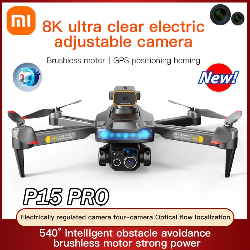 XIAOMI P15 PRO Drone 8K HD GPS Fotografia aerea Doppia fotocamera Omnidirezionale per evitare ostacoli Posizionamento del flusso ottico Drone