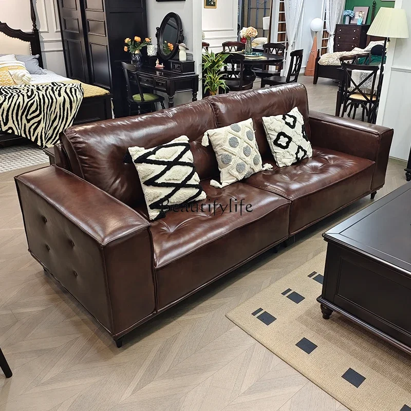 

PJ13American first layer oil wax leather leather sofa living room four people
