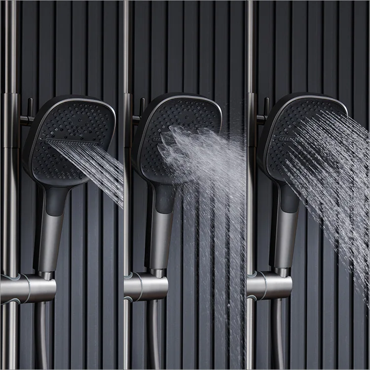 Kidolux Digital Multifunction Grey White Rainfall Shower Head Temperature Faucet With Waterfall Spray Brass Shower Mixer Set