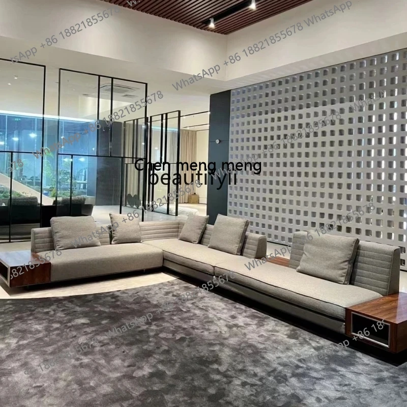 z183 Italian large flat floor straight corner modern light luxury living room cotton linen sofa