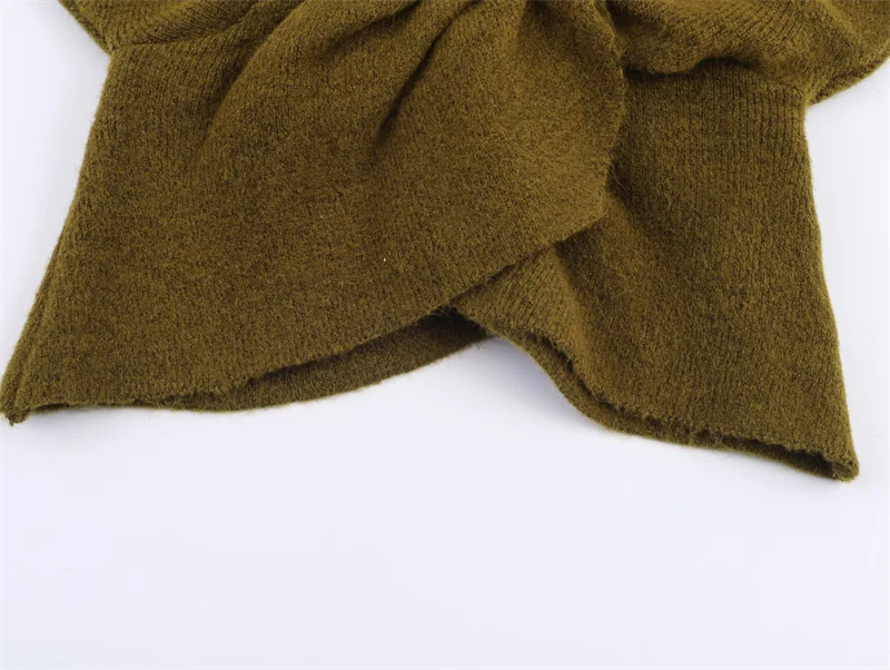 Haut tricoté à manches courtes pour femme, vert militaire, avec détail à volants, Sexy, col en v, élégant et élégant, nouvelle collection hiver 2025