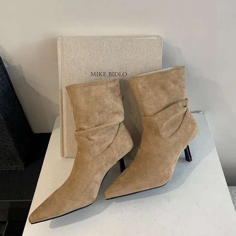 

2025 зимние новые брендовые женские ботильоны, модные женские элегантные ботинки «Челси» с острым носком, модельные туфли-лодочки на тонком высоком каблуке, новые