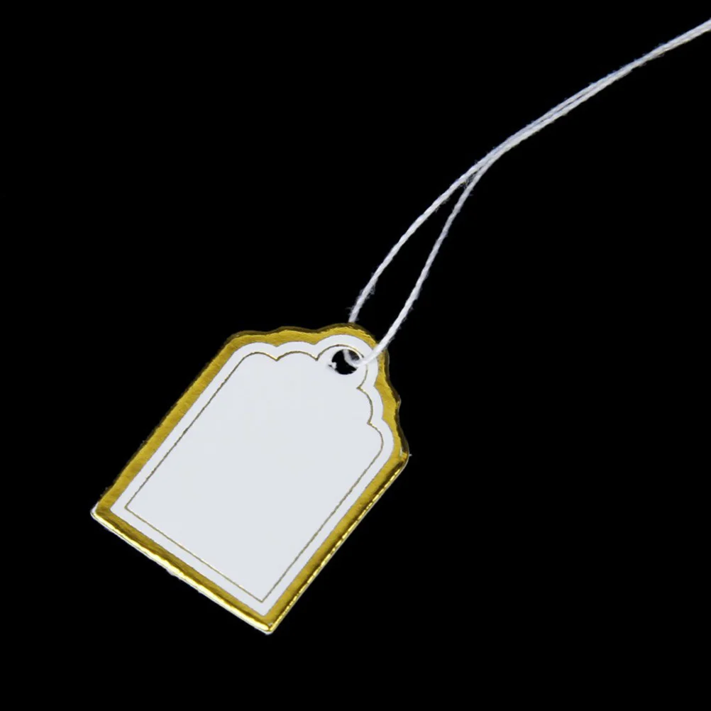 

500pcs Golden White Rectangular Price Tags Paperboard Cotton Jewelry Label For Watch Earrings Bracelet Ring Display Hanging