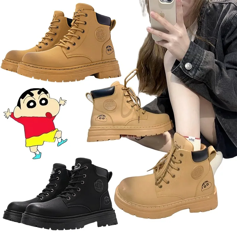 

Мужская рабочая одежда Crayon Shinchan в сочетании с высокими ботинками Martin с героями аниме, женские повседневные трендовые водонепроницаемые ботинки для путешествий
