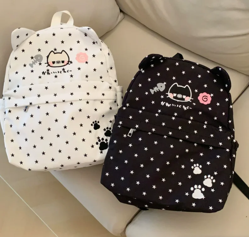 Kids' Bags Japanese Stars Kitten Ears Cute Canvas Versatile Student Soft Girl Backpack Sweet Casual Backpacks School Bag