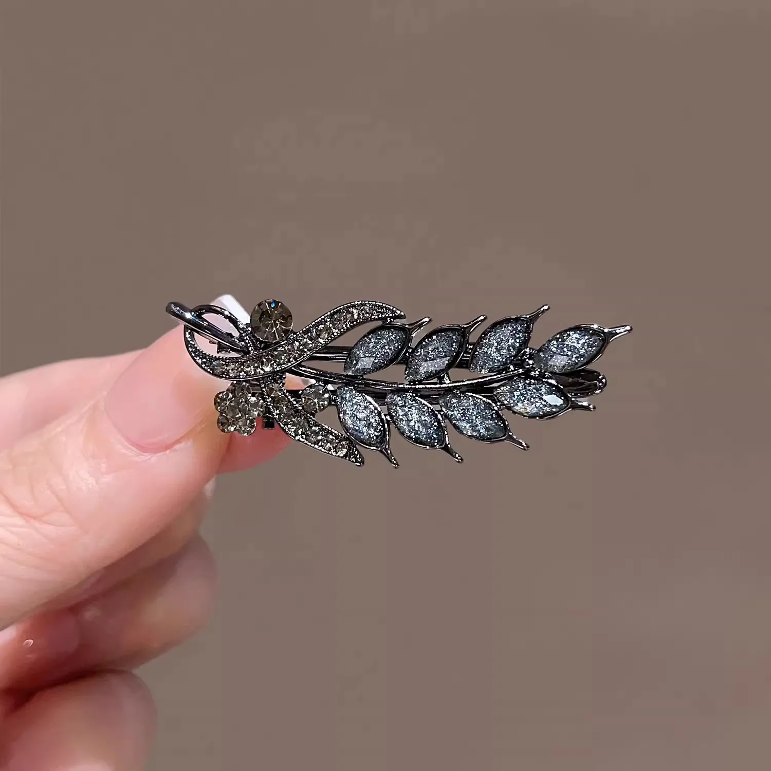 High-end Black Rhinestone Wheat Hair Clip Side Clip Alloy Exquisite Bangs Clip Duckbill Clip Women's Fashion Hair Accessories