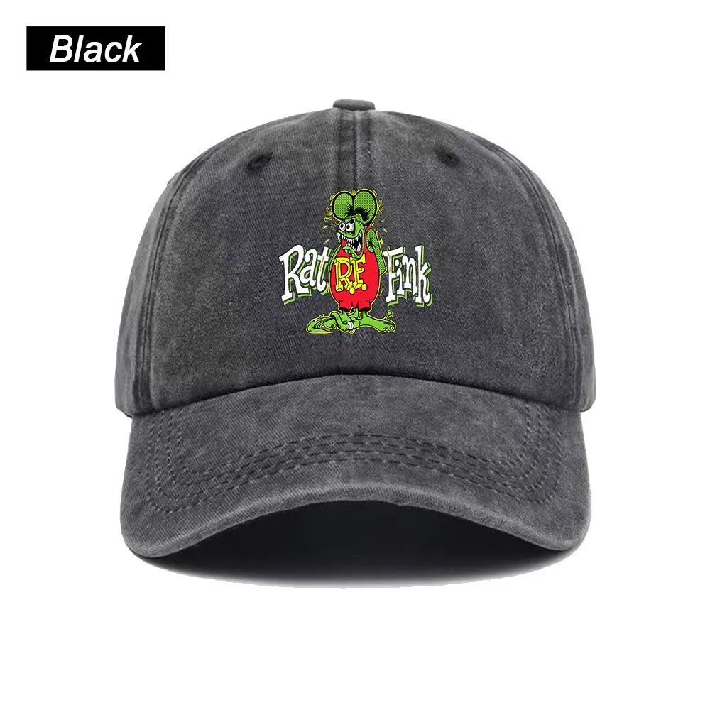 Vintage Washed Baseball Cap Anime Cartoon Rat Fink Print Graphic Unisex Streetwear Casual Trucker Style Summer Cotton Sun Hat