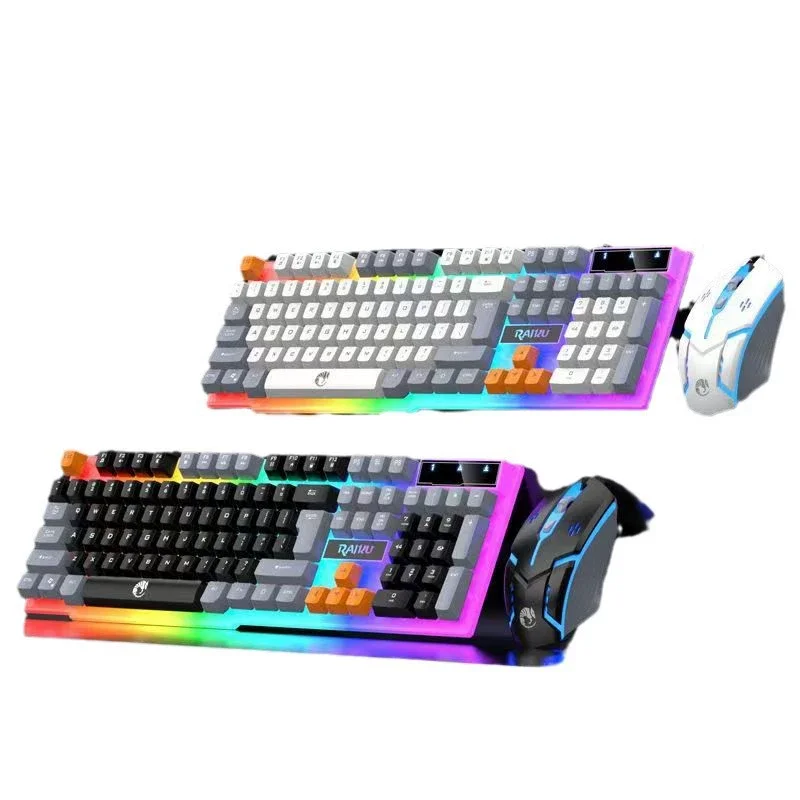 T26 Tri-Color RGB Backlit Wired Mechanical Gaming Keyboard and Mouse Set with USB Connection