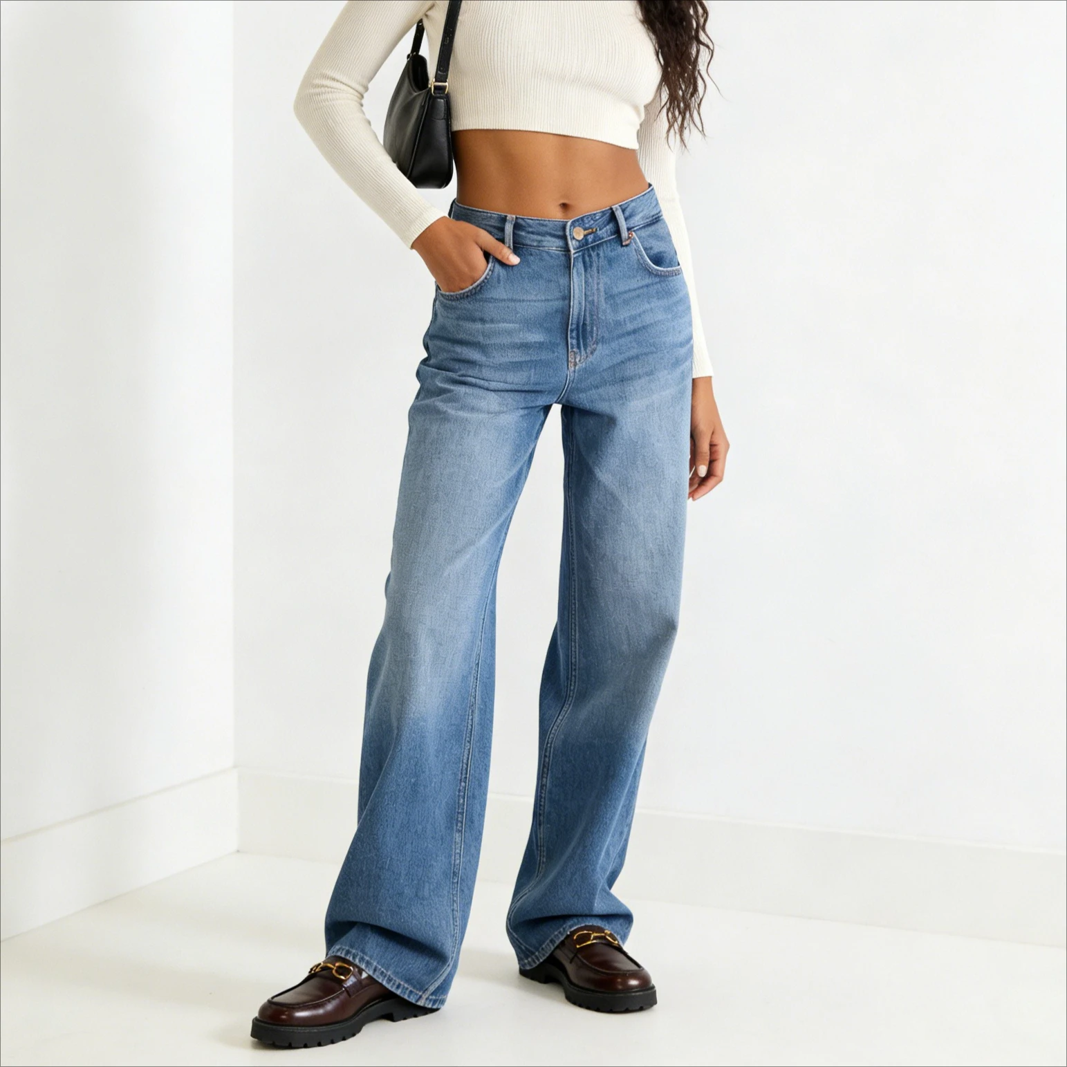 

2026 Wide Leg Pants Jeans Women Vintage Denims Mid Waist Washed Distressed Pockets Streetwear Floor Length Straight Trousers