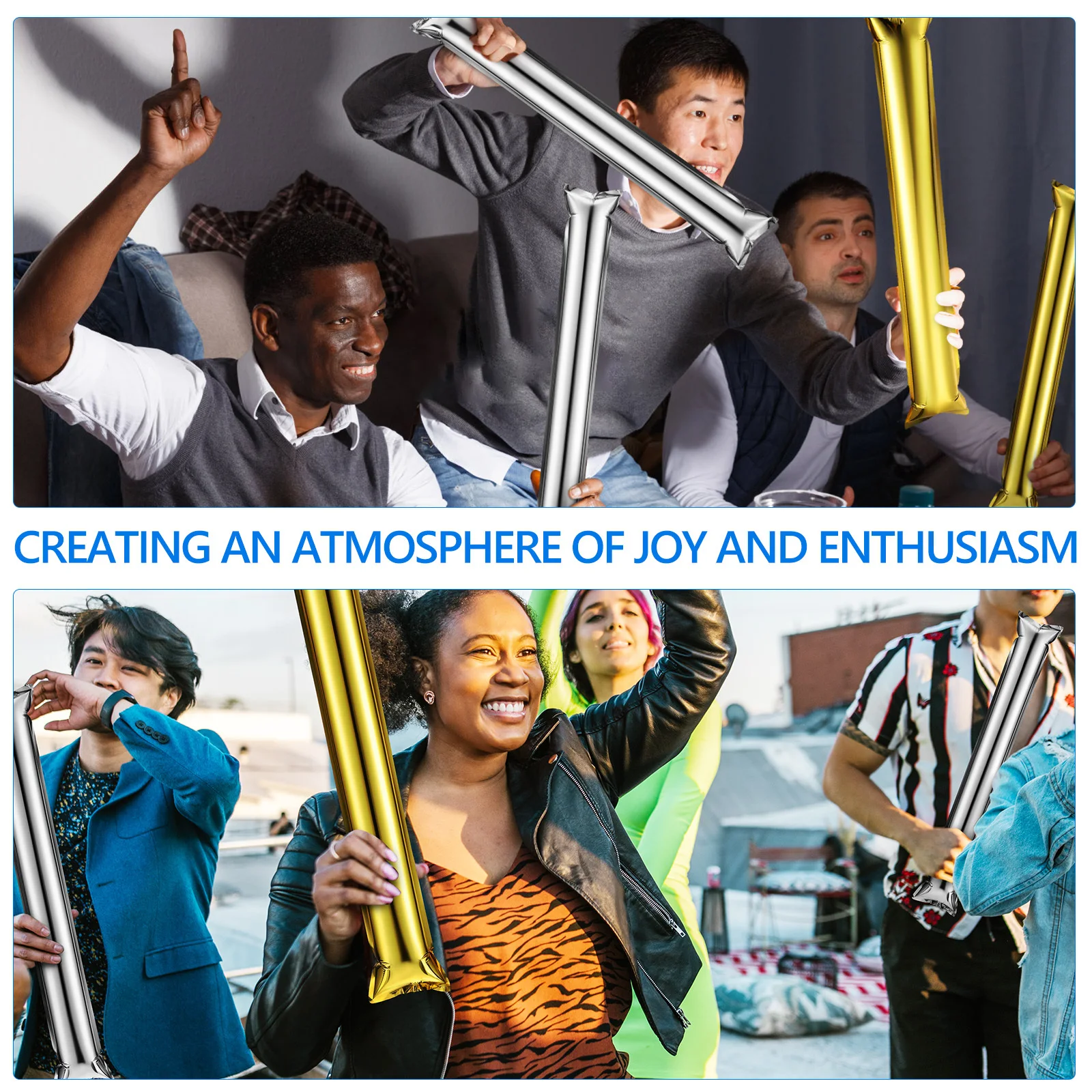 

24Pcs Bright Color Inflatable Cheering Sticks Lightweight Portable for Concerts Sports Events Noise Makers Party