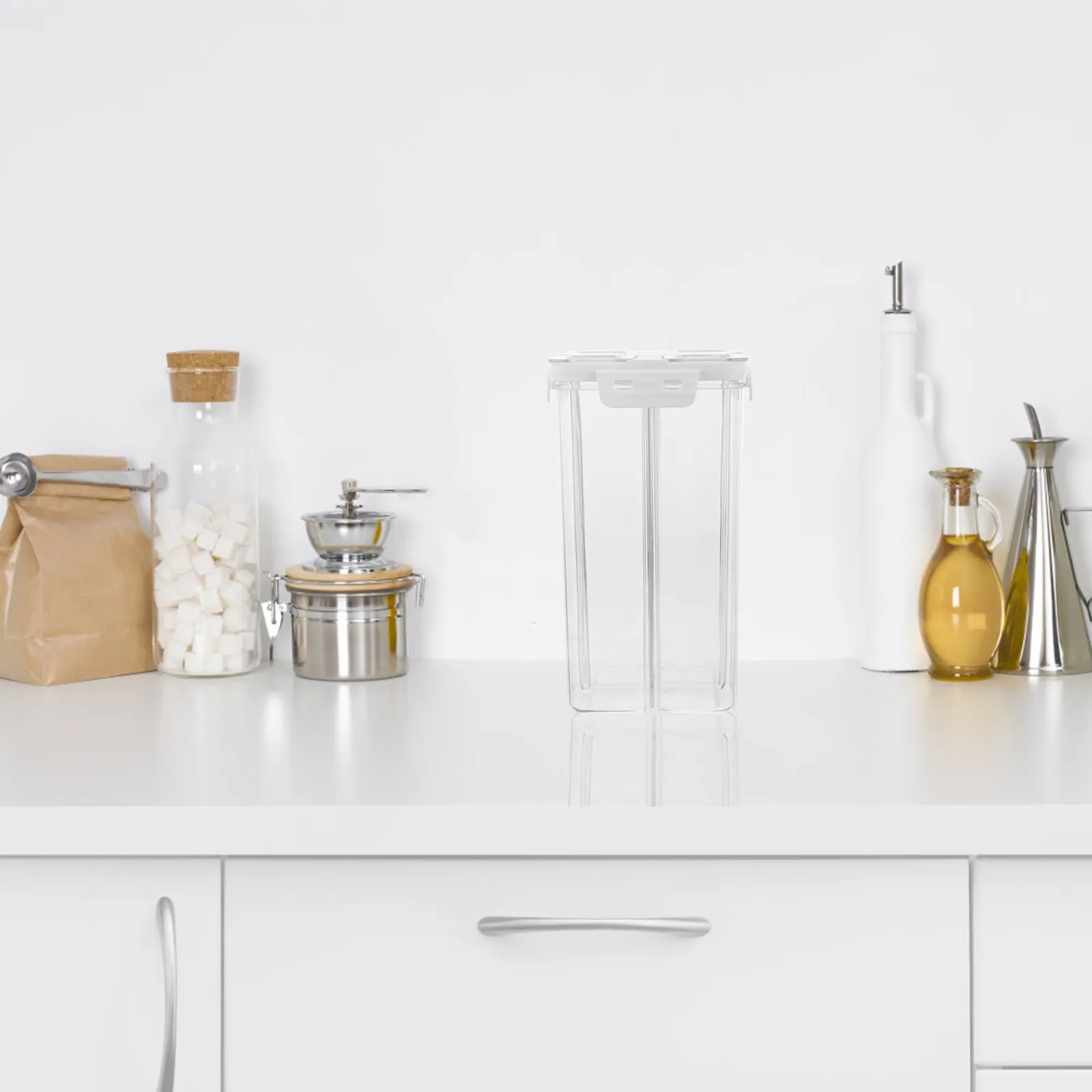 Plastic 4 Section Food Storage Container Clear Airtight Kitchen Pantry Organizer for Snacks Cereal Pasta Beans Spaghetti Rice