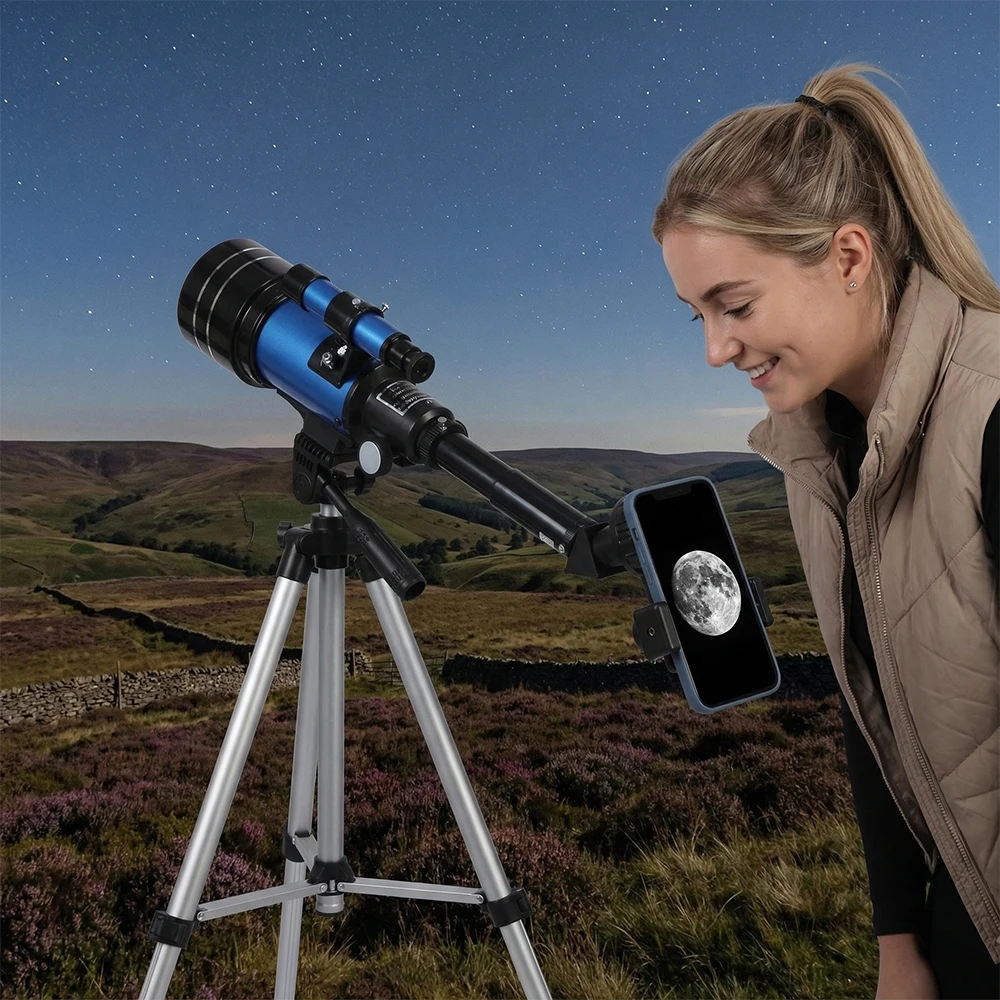 Télescope astronomique portable haute définition, monoculaire 150x 300mm, focale 70mm, ouverture HD, observation de la lune, des planètes, cadeaux pour enfants