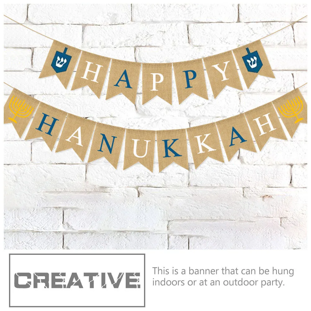 

1 Set Party Pendants Hanukkah Festival Decoration Linen Cloth Banner Small Light Decor For Themed Celebration Event Background