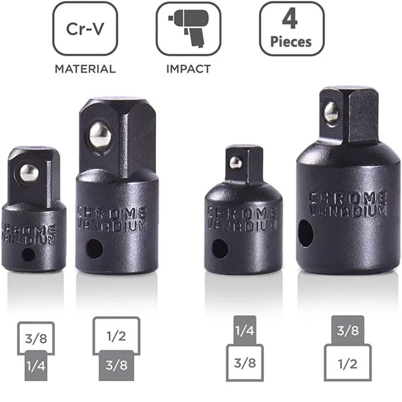 4-PIECE Square Ratchet Socket Adapter Reducer converter kit, 1/4-inch, 3/8-inch, 1/2-inch drive converter for automotive and con