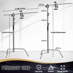 SH RapDuty-Support en C en acier inoxydable avec poulie, trépied pliable, support en C pour photographie, budgétaire, boîte à lumière, studio photo, 2.6m