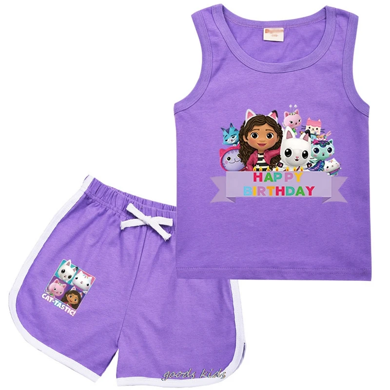 Nowa koszulka Gabby's Dollhouse Kids Summer Clothes Girls Cartoon Sports Suit Toddler Boys Kamizelka z krótkim rękawem + Szorty 2Pcs Zestawy