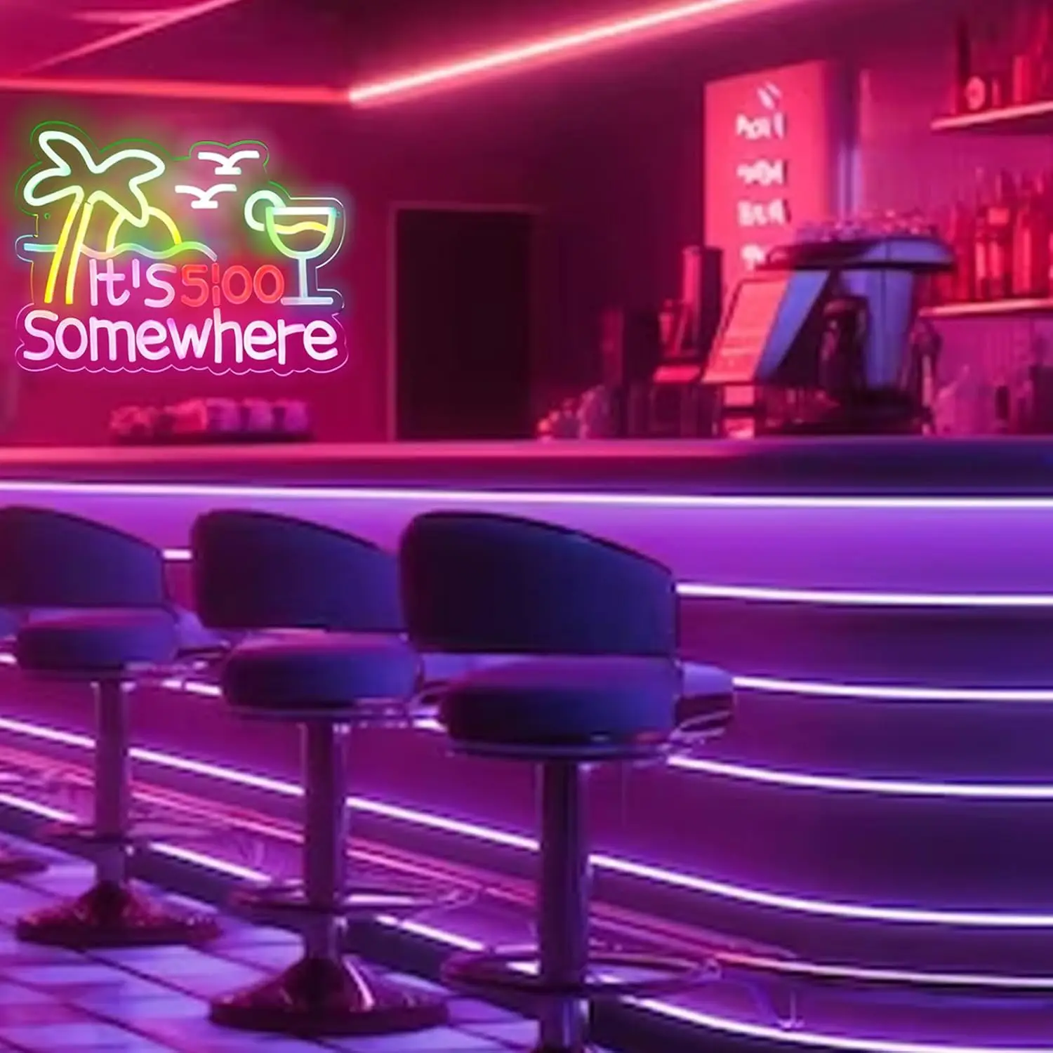 T's 5:00 في مكان ما الاستوائية LED النيون كوكتيل ديكور USB عكس الضوء ضوء النيون لشاطئ بار كروز عطلة فيلا ديكور الحفلات #3