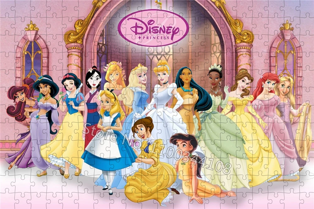 300/500/1000 Pieces Disney Princess Puzzles Snow White Cinderella Ariel Jigsaw Puzzle Collection Children's Intellectual Toys