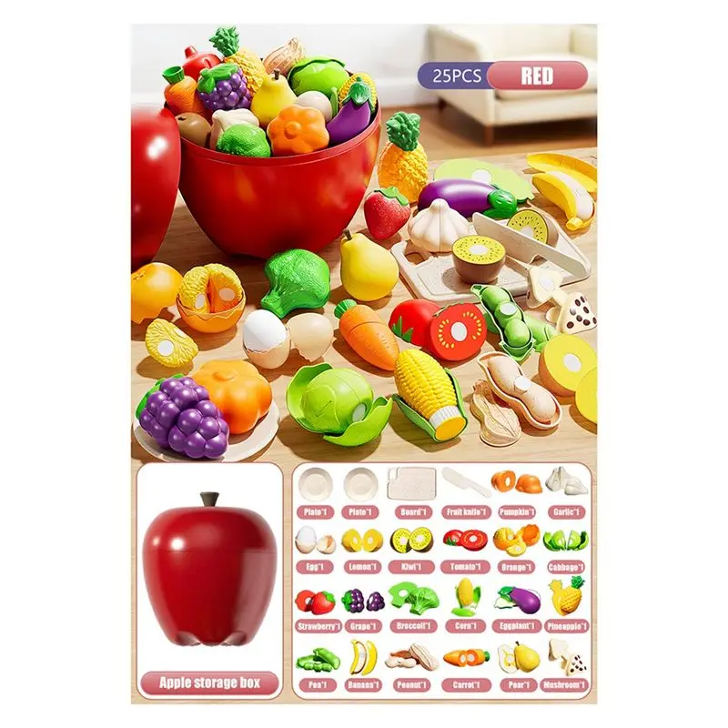 Jeu de découpe de fruits et légumes pour enfants, ensemble de 25 pièces de nourriture, jeu de rôle éducatif, cuisine, simulation de fille de 3 ans