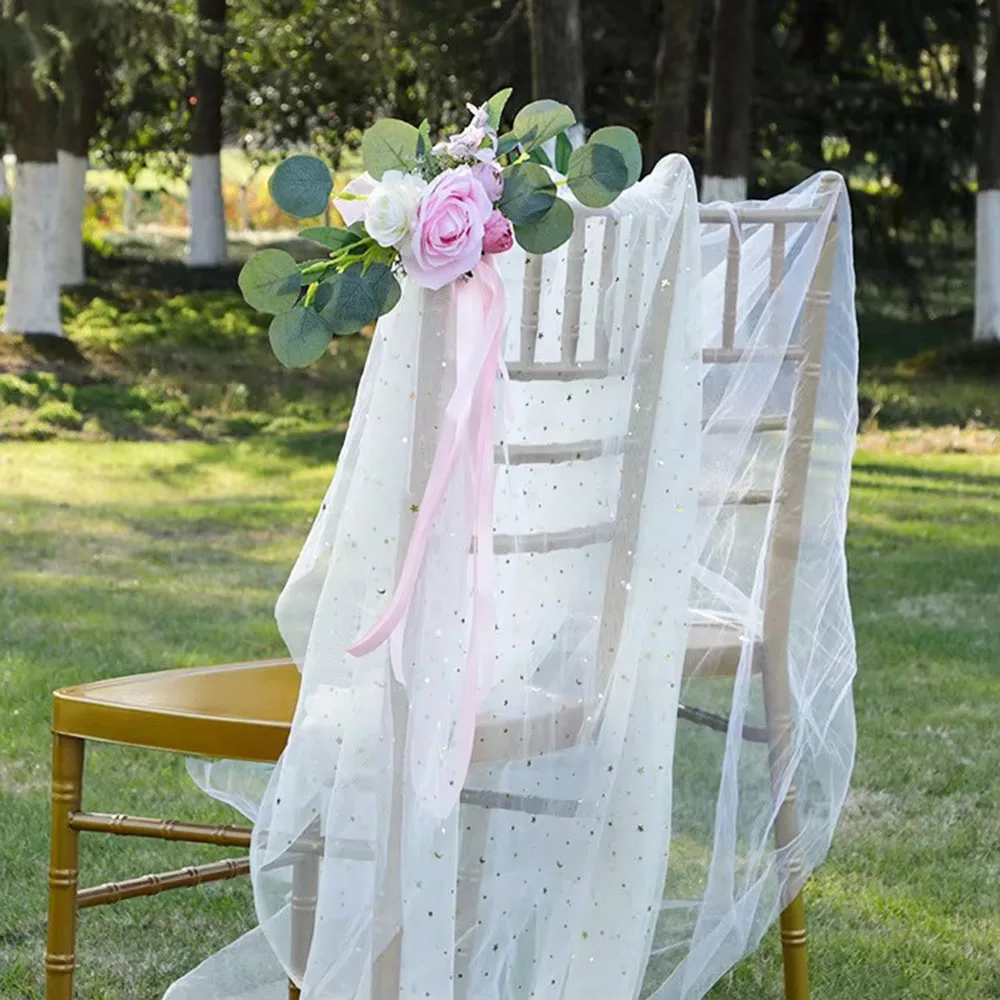 

Artificial Wedding Celebration Chair Decoration Silk Flower Church Hotel Banquet Festive Supplies Floral Decoration Rose Flowers