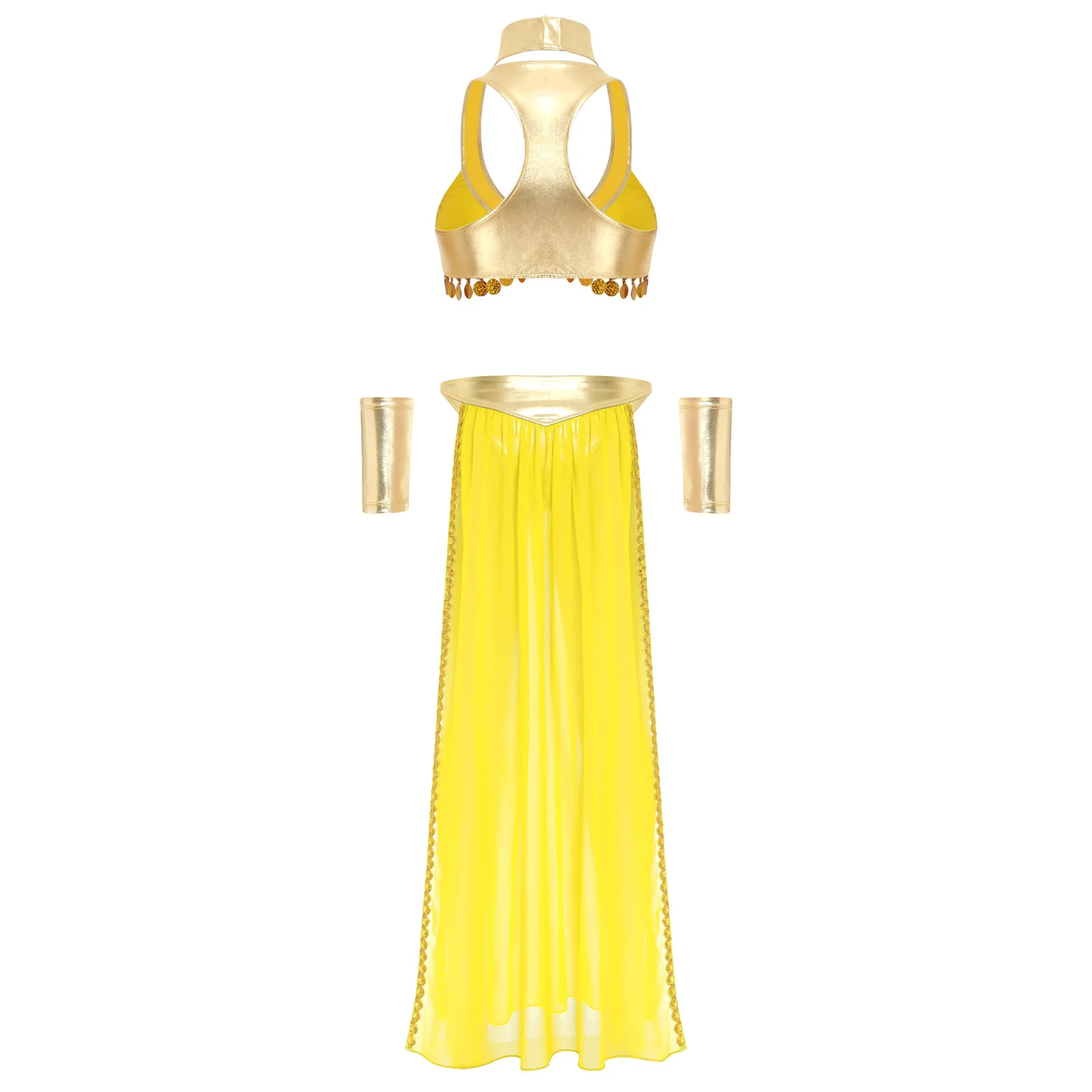 أزياء نسائية للملكة المصرية القديمة كليوباترا أزياء تنكرية لحفلات الهالوين فستان معدني بشرابة قصيرة تنورة بفتحة جانبية