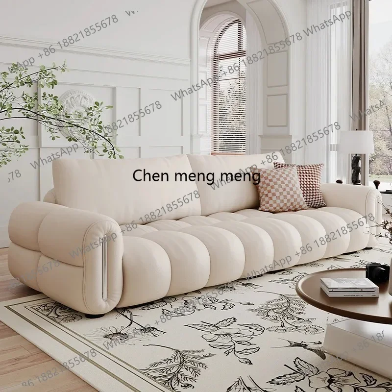 

RR Puff leather sofa living room 2026 new small apartment French cream wind straight row light luxury cloud sofa