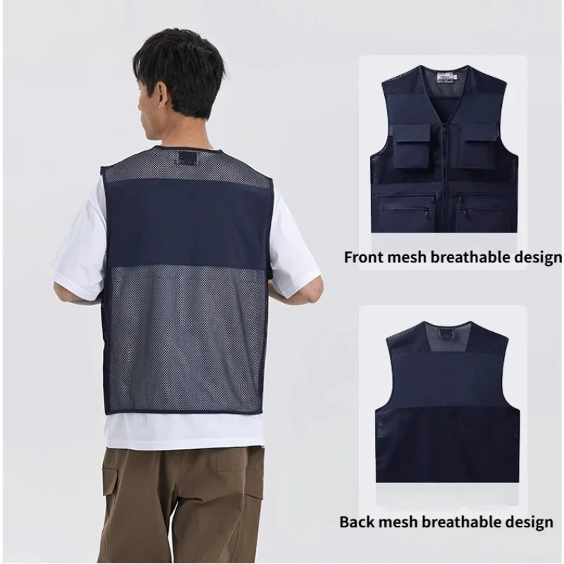 

Летний уличный мужской топ без рукавов, удобный крой из ткани Оксфорд, трехмерный жилет с несколькими карманами, модный дышащий жилет