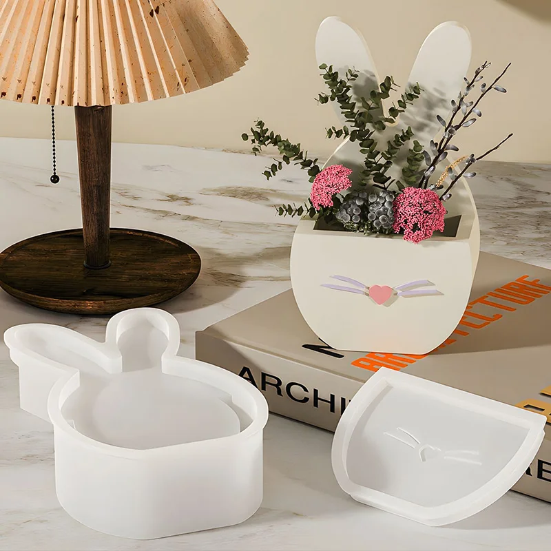Osterhase Blumenkorb Harzform DIY Kaninchen Blumentopfform Hydrokultur Vase Herstellung Gips Gussformen Heimdekoration