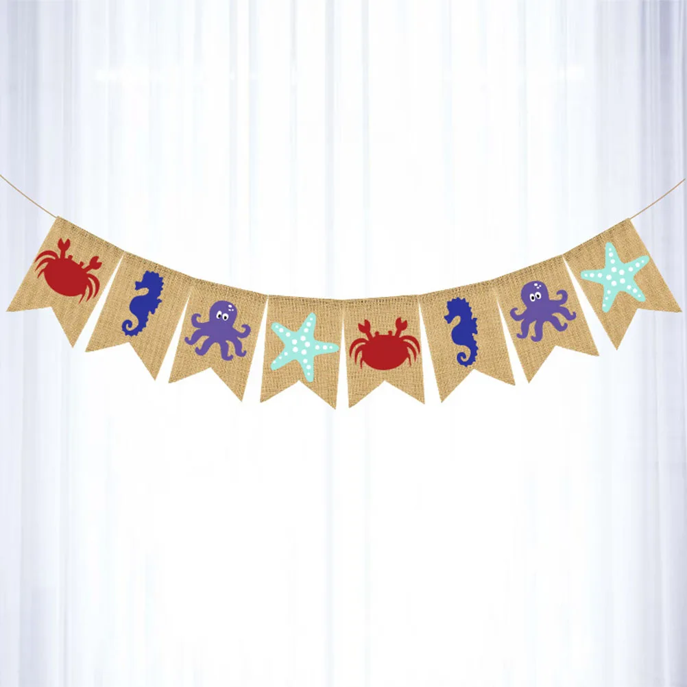 

Ocean Animal Linen Banner Party Supplies Kids Room Decor Swallowtail Shape Vibrant Color DIY Decoration Ocean Flag Set Sea Theme