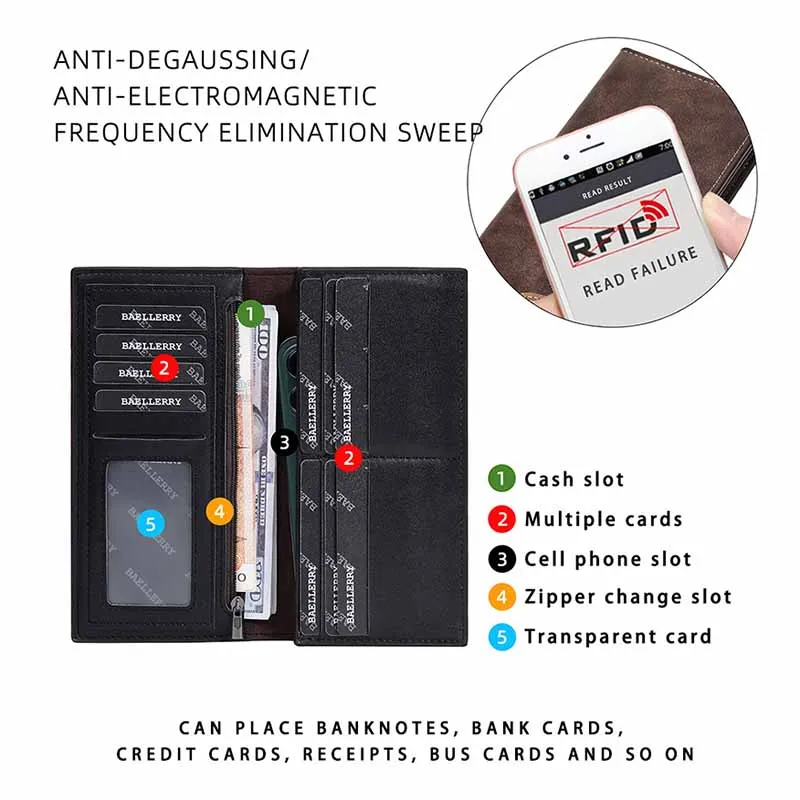 تتفاعل حجب سعة كبيرة الرجال محفظة الصلبة لينة الجلود حقيبة صغيرة الهاتف محفظة طويلة حامل بطاقة Carteira محفظة المال كليب