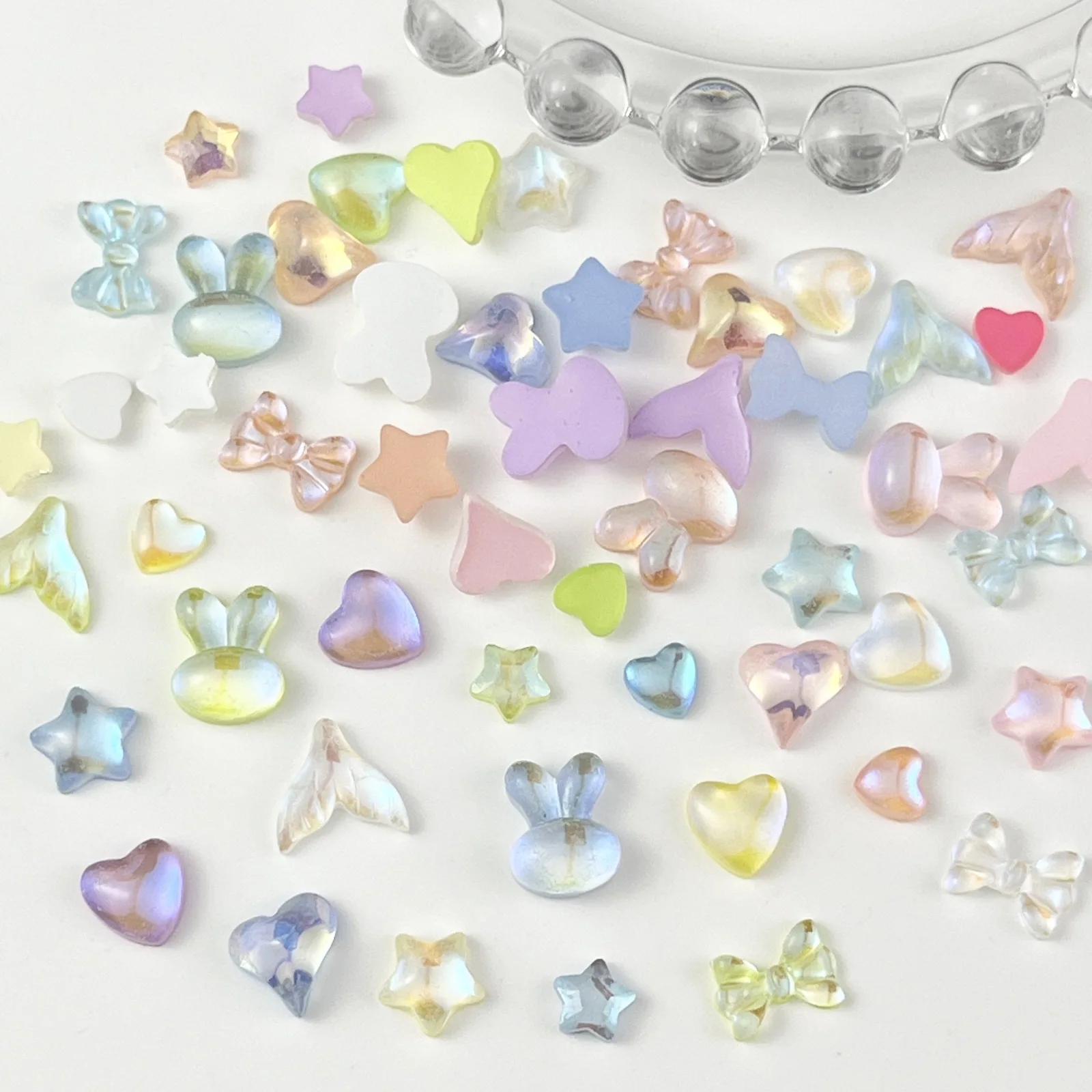 50pcs miniso tranparent  star heart cartoon nail charms for diy nail making kawaii cute resin nail art decoreation