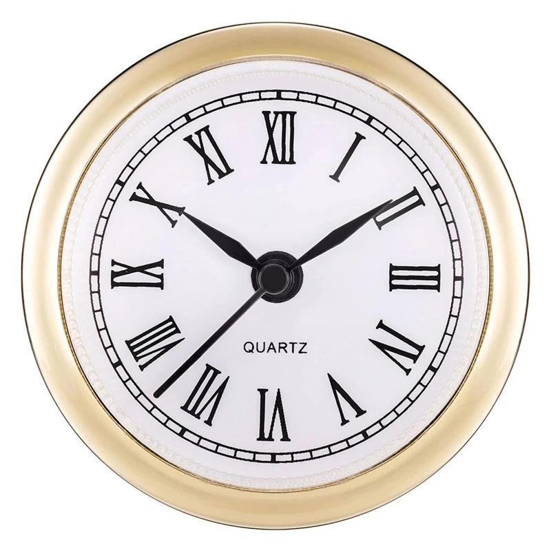 Mini horloge à quartz ronde avec cadran blanc, horloge l'inventaire, lunette, chiffres romains, insertion d'horloge, mouvement d'ajustement, 2.4 pouces, 61mm