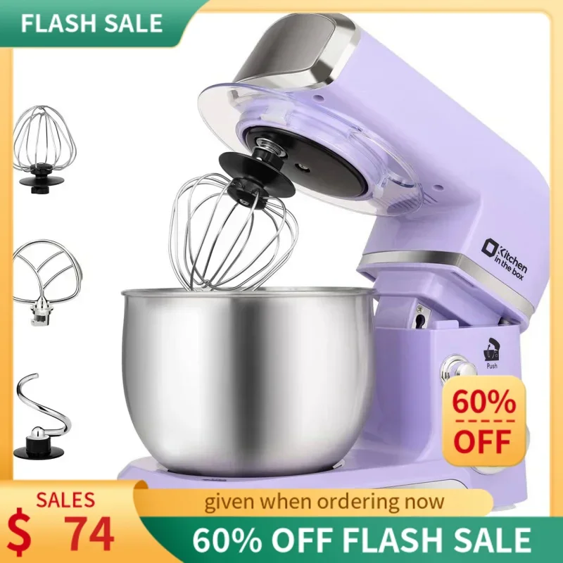 

Stand Mixer, Kitchen in the box 3.2Qt Small Electric Mixer,6 Speeds Lightweight Mixer with Egg Whisk,Dough Hook,Flat Beater