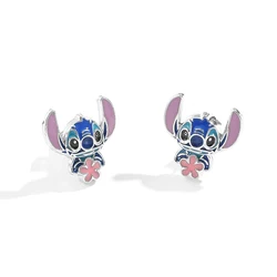 Disney Cute Cartoon Stitch with Flower Stud Earrings for Women Teen Girls Lovely Ear Accessories Jewelry Gifts for Fans
