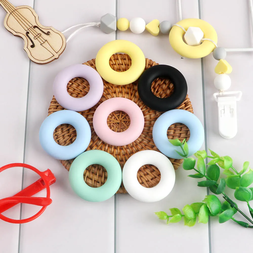 50/100Pcs Round Ring  42mm Silicone Beads Molar Teether Baby Teething Ring Food Grade Teething Necklace Toy Baby Products