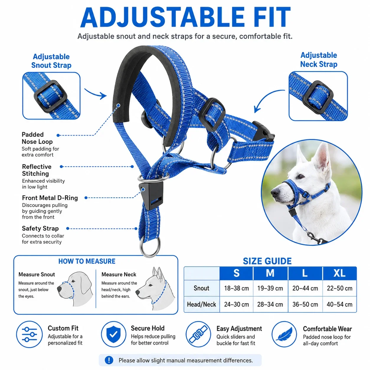 No Pull Dog Head Halter, Adjustable Reflective Padded Head Collar with Quick Release for Walking Training & Better Control