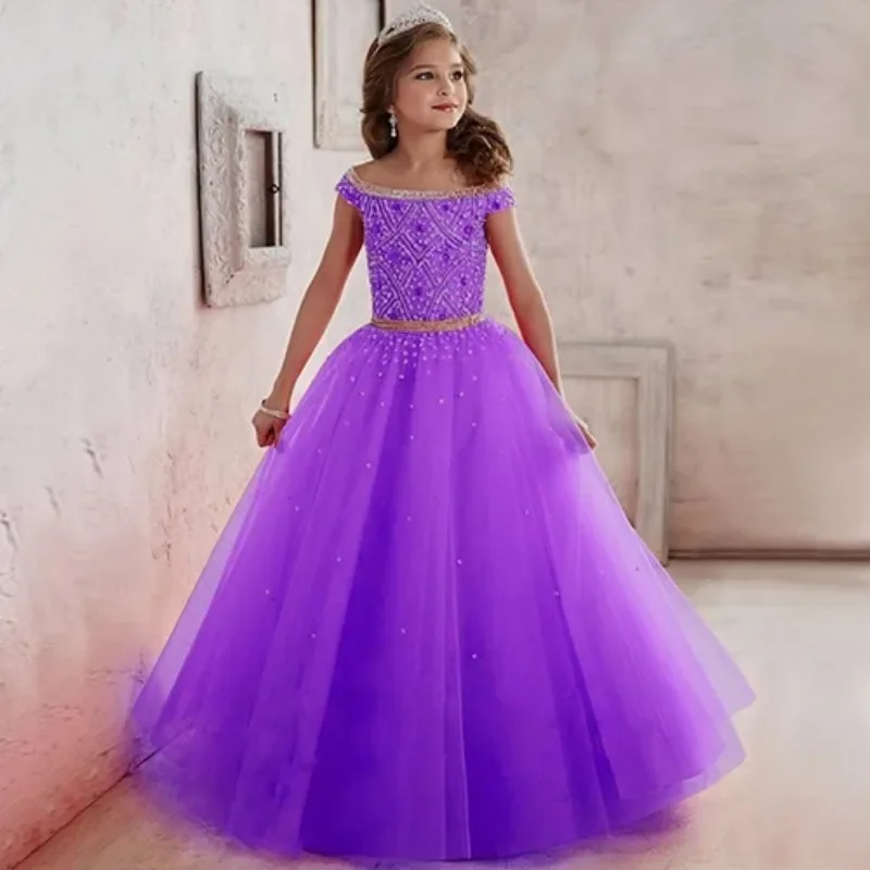 

Beautiful Flower Girl Dress Wedding Party Little Bridesmaid Lace Long School Graduation Dinner Performance Vestidos De Fiesta