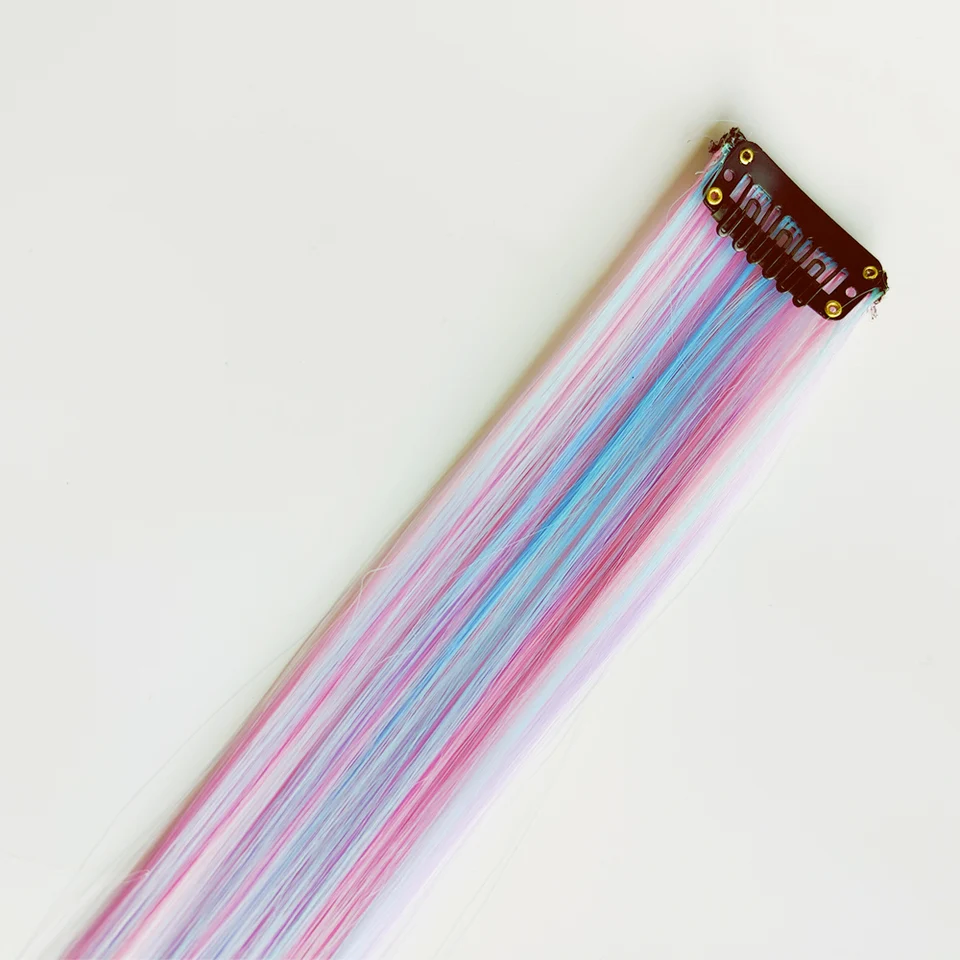 6 Piezas/Set Unicornio Color Arcoíris Clip en Una Pieza Extensión de Cabello Rosa Azul Púrpura Mezcla Color Clip en Accesorios de Cabello Sintético 3
