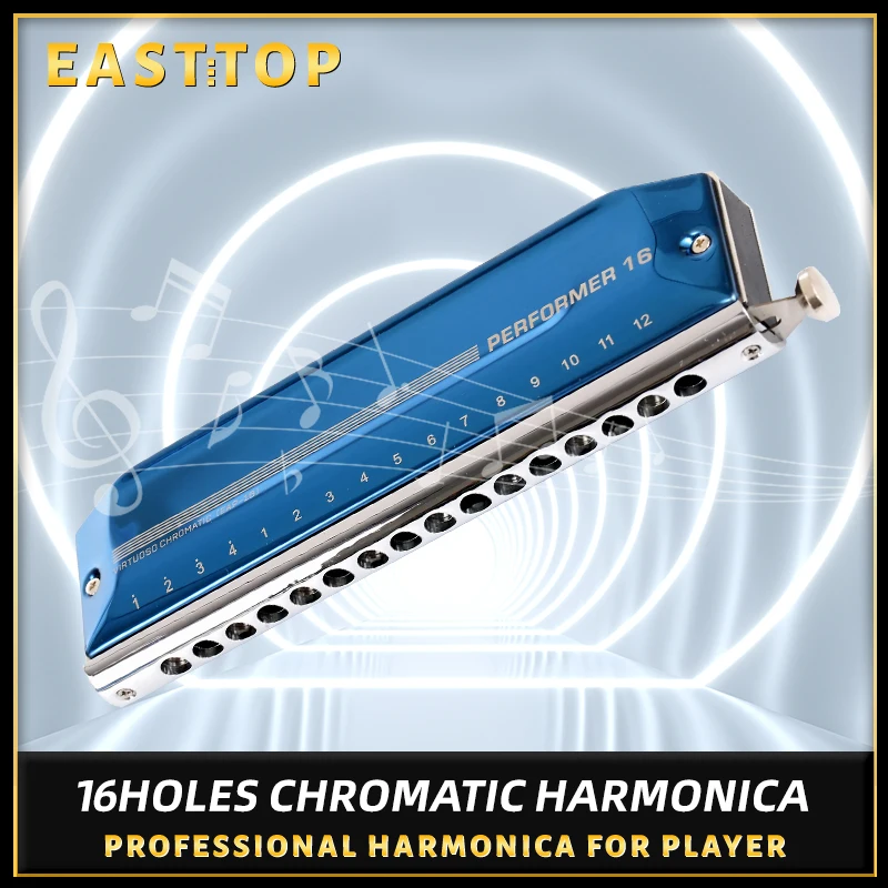 East top  new chromatic harmonica,EAP-16 16 hole 64 tone mouth organ,new style,professional harmonica for player,gift