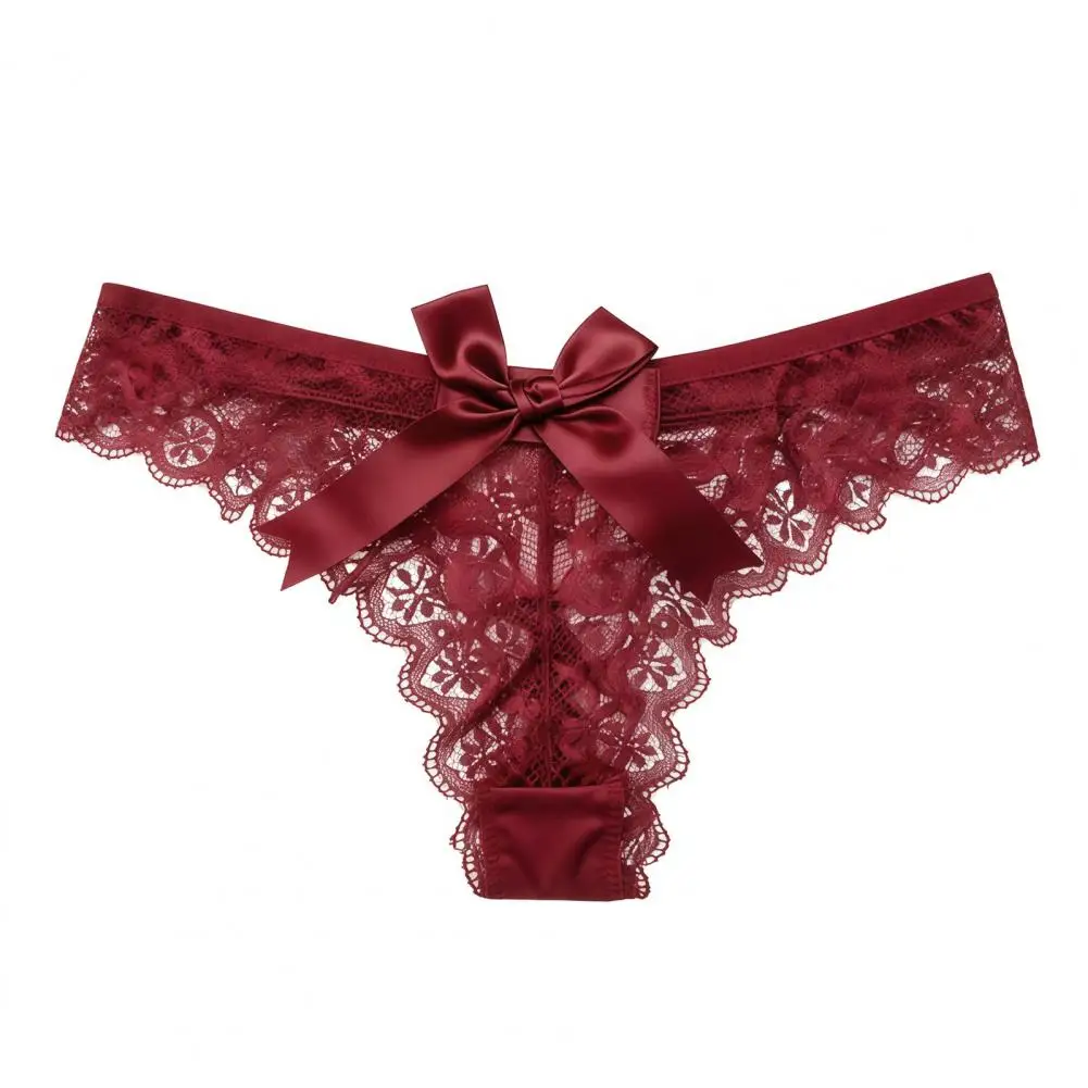2026 High-waisted Lace Underwear Sexy Sheer Lace Thong Panties High Waist T-back Underwear Stretch See-through Lace with Bow 95
