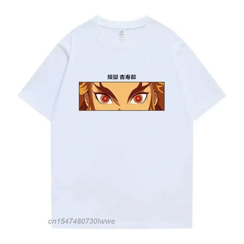 Design Japan Anime Demon Slayer Tshirt Rengoku Kyoujurou Eyes T-Shirt Flame Hashira Tee Men Women Informal T Shirt