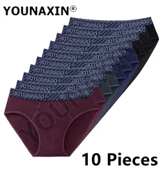 Youunaxin-男性用コットンパンティー、通気性のある下着、快適なアンダーパンツ、10個セット