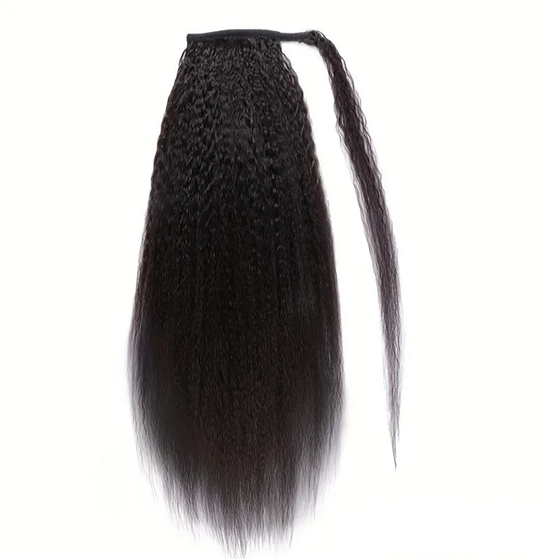 Estensioni dei capelli umani con coda di cavallo diritta crespa 8-30 pollici Velcro brasiliano vergine Remy lucido senza grovigli 100% capelli dall'aspetto naturale