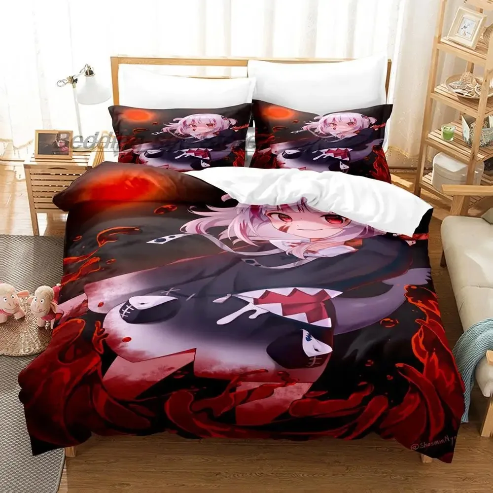 Gawr Gura Reflect Fanart Bedding Set Single Twin Full Queen King Size Bed Set Aldult Kid Bedroom Duvetcover Sets 3D Print Anime