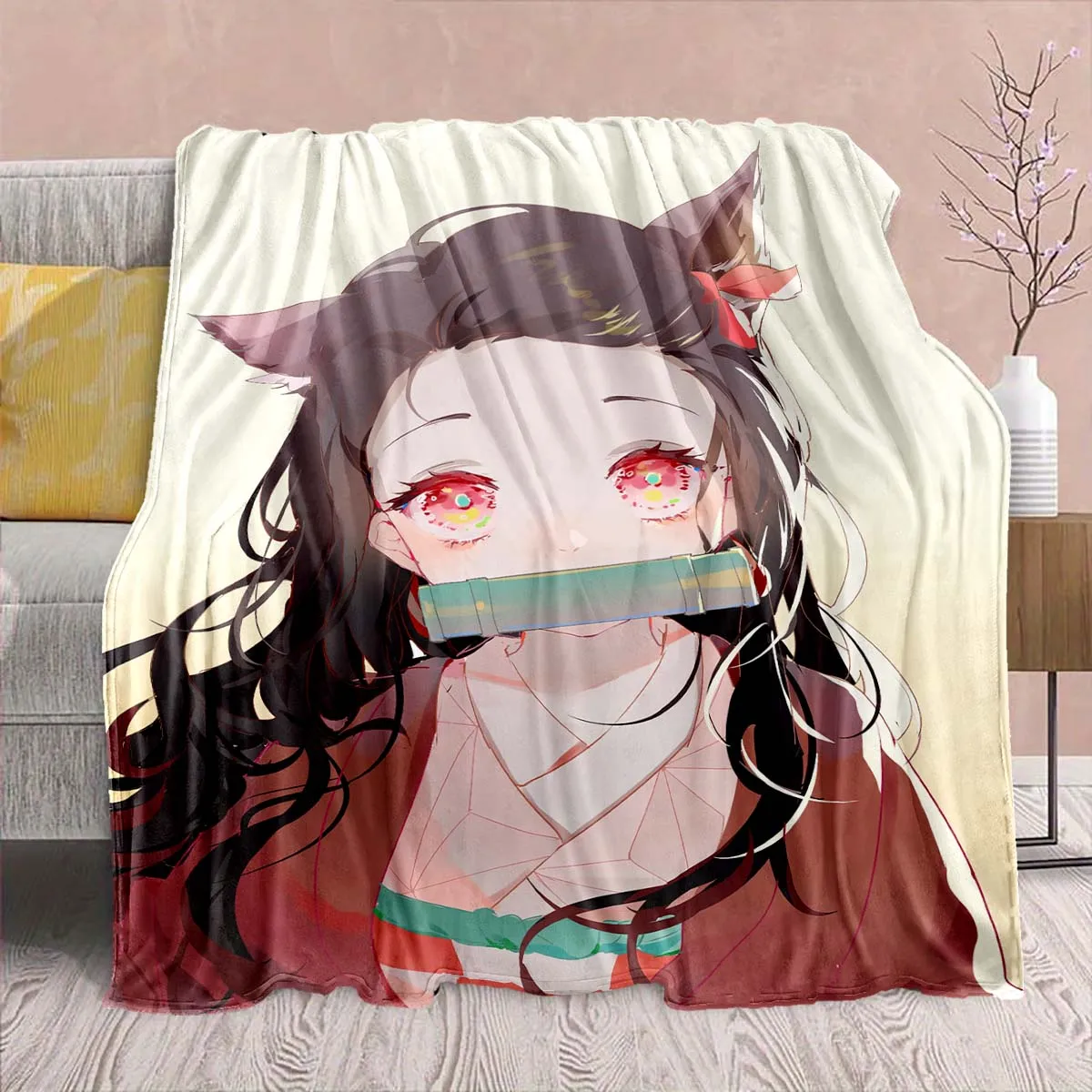 Demon Slayer Anime Flannel Blanket - Soft Warm Perfect for Sofa, Bedding Camping Travel Office Home Decor -QJY