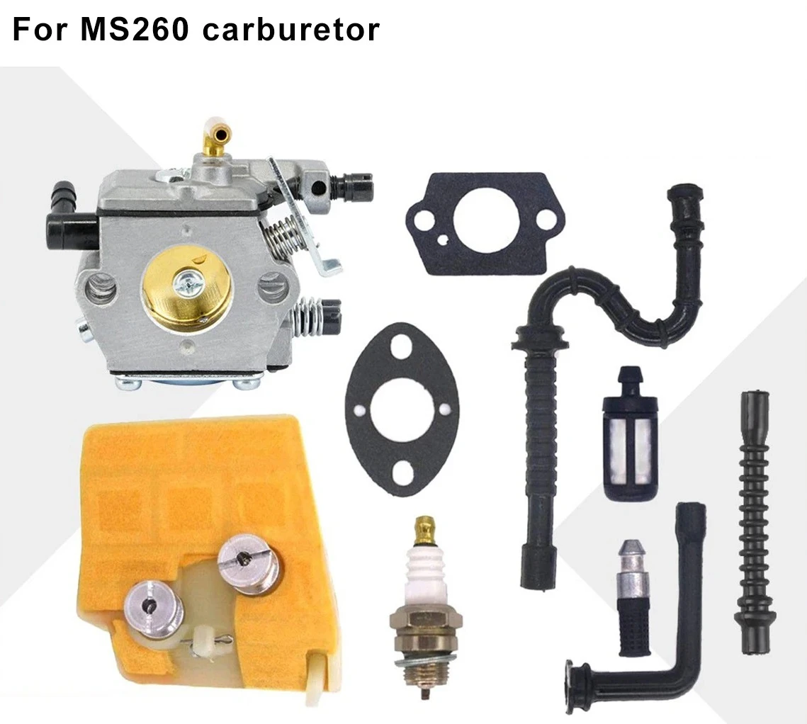 For Jonsered Husqvarna STIHL 024 026 MS240 MS260 Chainsaw Carburetor Kit - Includes Air Filter & Spark Plug - WT-194