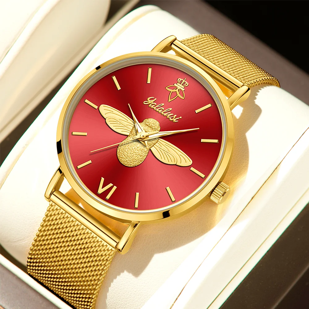 YaLaLuSi Minimalist Quartz Couple’s Watches with 3D Bee Relief Design for Men and Women Relojes De Mujeres